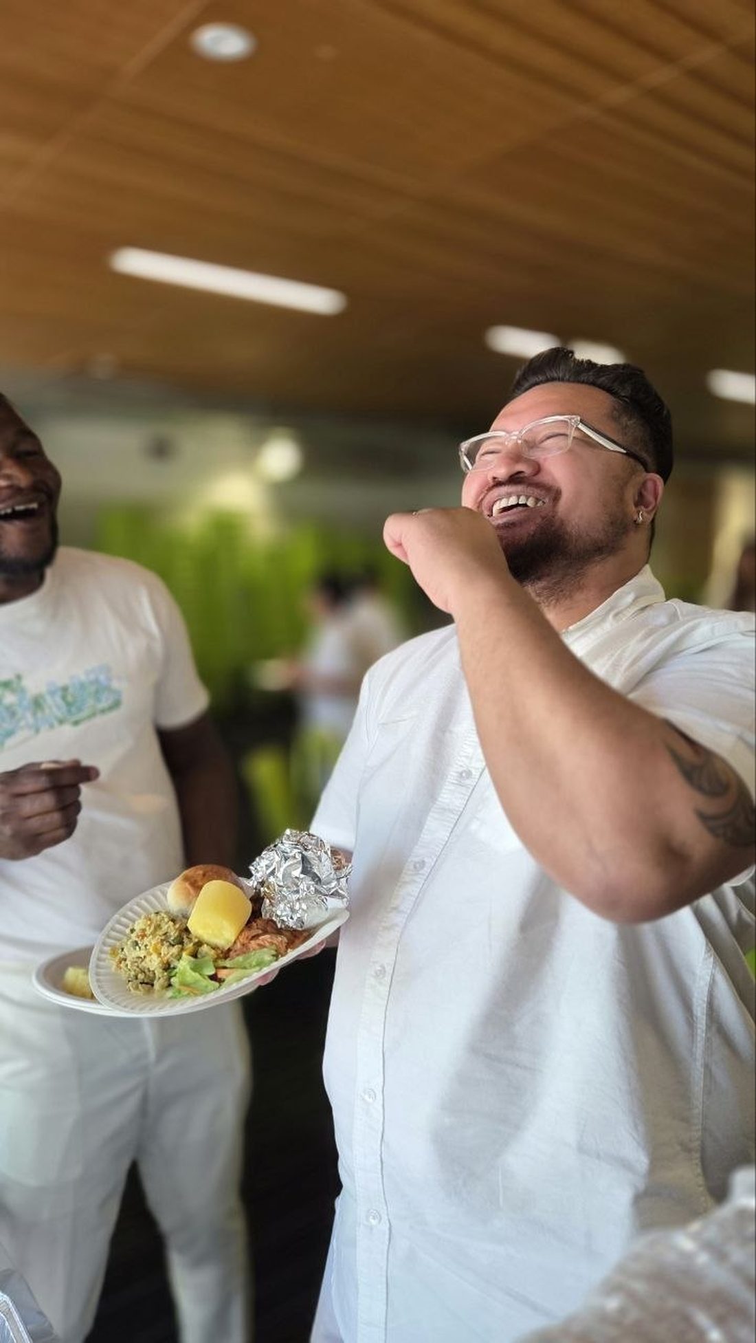 Fellowship meal, sharing a laugh